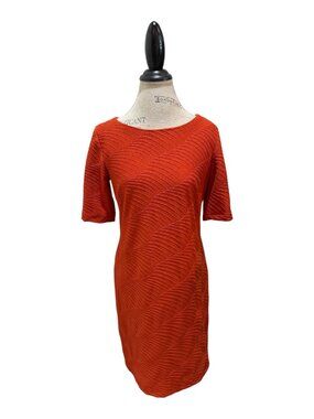 Sandra Darren Sz 10 Dark Orange Short Sleeve Textured Pullover Shift Dress